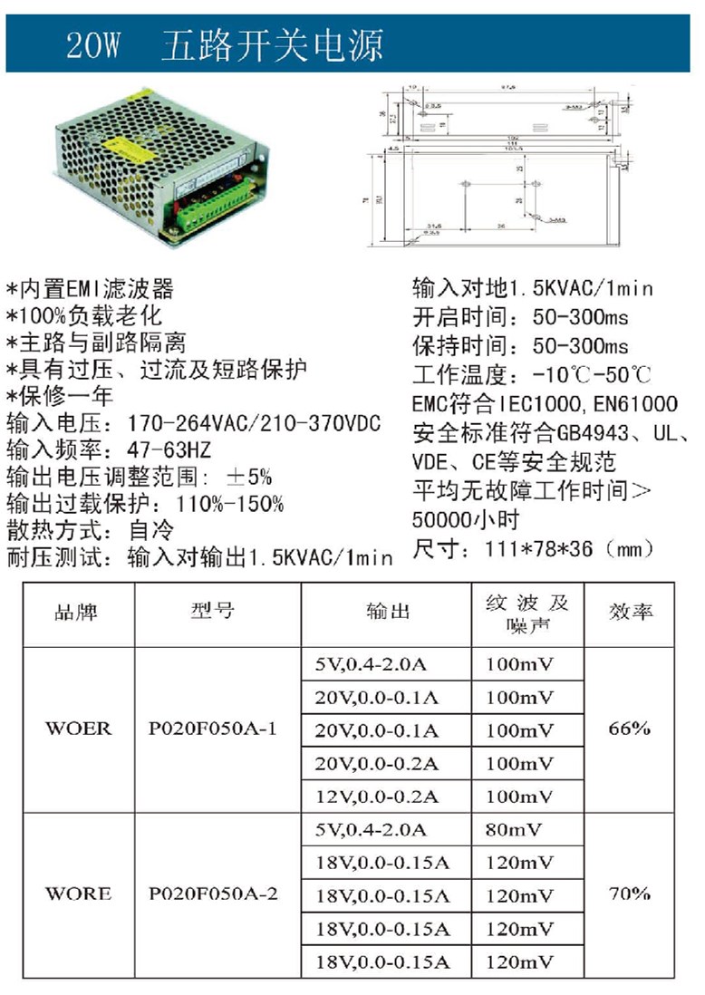 20W五路開關電源